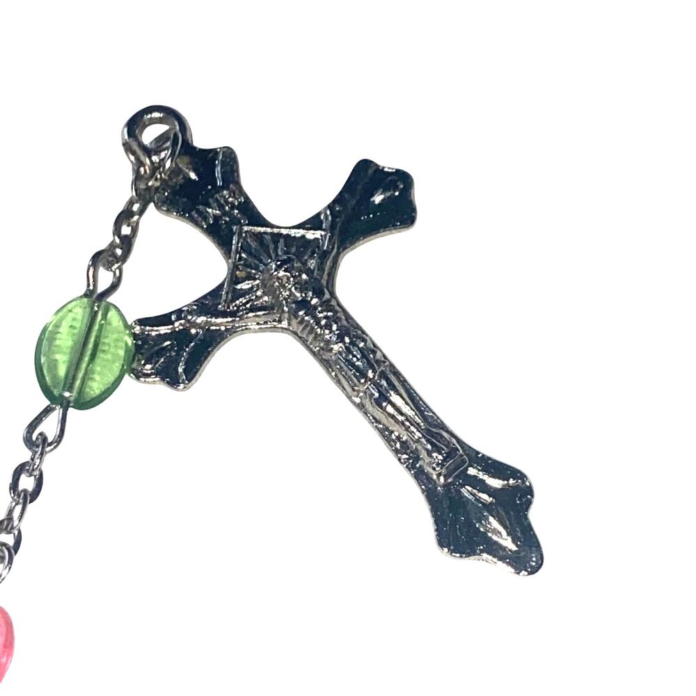 Multicolor Plastic Bead Holy Rosary 32" Child Prayer Crucifix Colorful Dainty